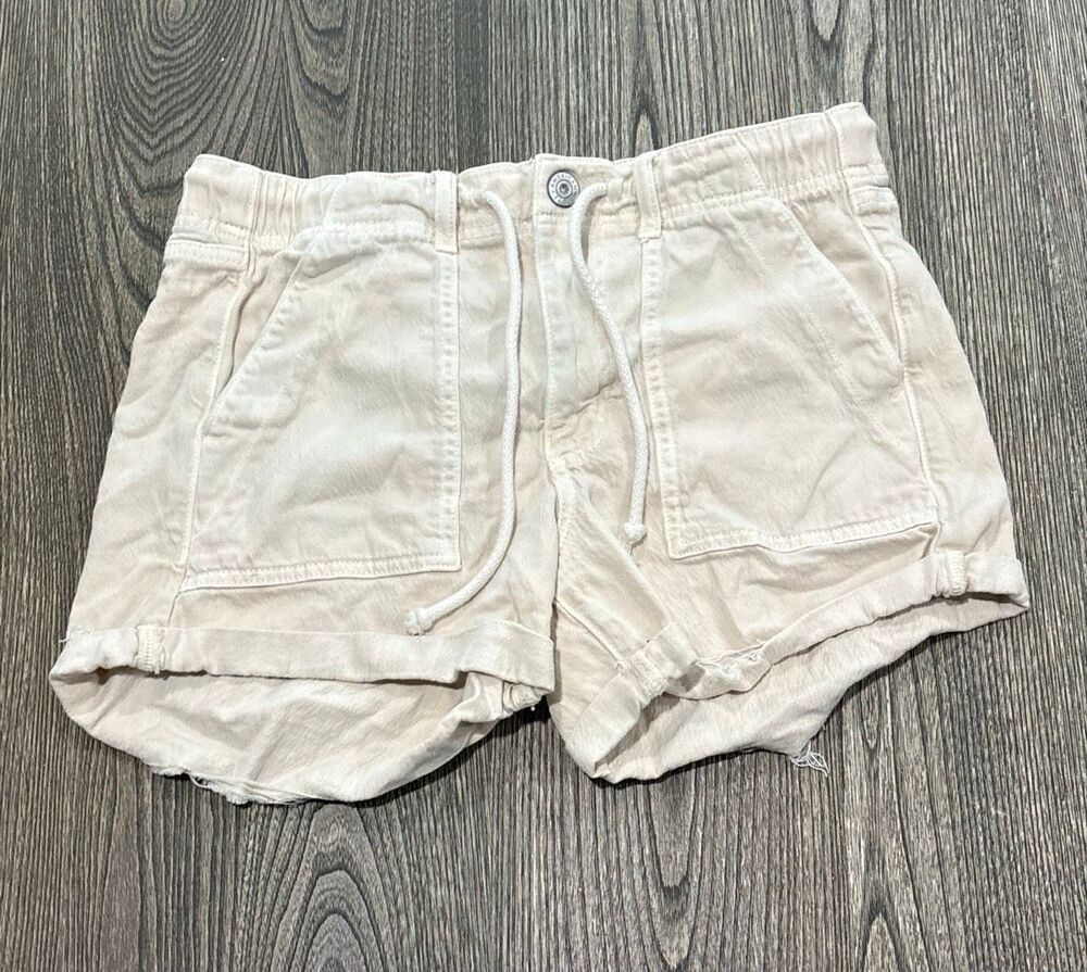 American Eagle Women's Stretch Zip-fly Drawstring Cuffed Shortie Cream Size 8